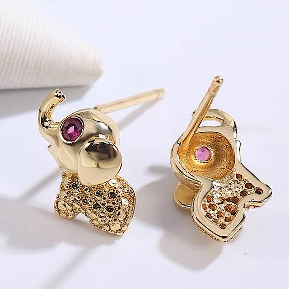 Gold 18K GP Elephant Stud Zircon Earrings - Picture 4 of 4